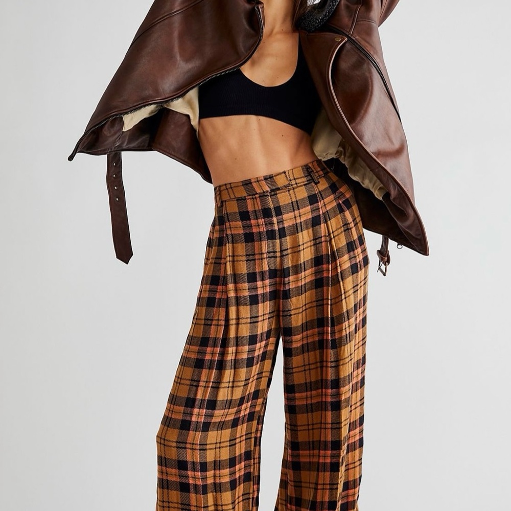 Free People Plaid Wide-Leg Pants